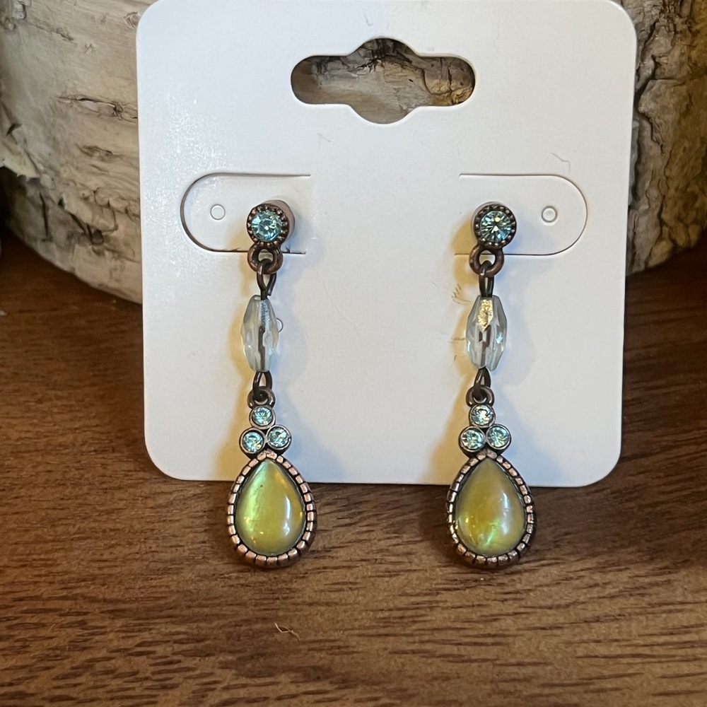 Vintage Teardrop Rhinestone Dangle Drop Earrings Studs Green Blue